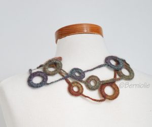 Crochet circle necklace, autumn colors, N386