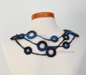 Crochet circle necklace in shades of blue, N377