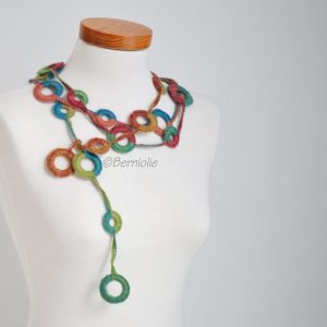 Crochet circle necklace, light autumn colors, N396