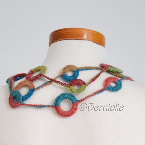 Crochet circle necklace, light autumn colors, N396