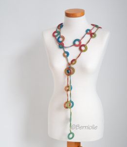 Crochet circle necklace, light autumn colors, N396