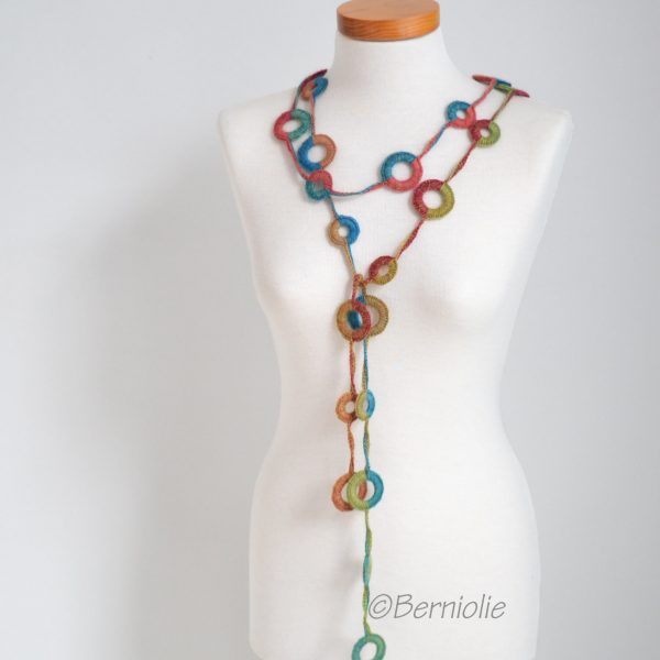 Crochet circle necklace, light autumn colors, N396
