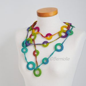 Crochet circle necklace, rainbow colors, N382