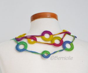 Crochet circle necklace, rainbow colors, N382