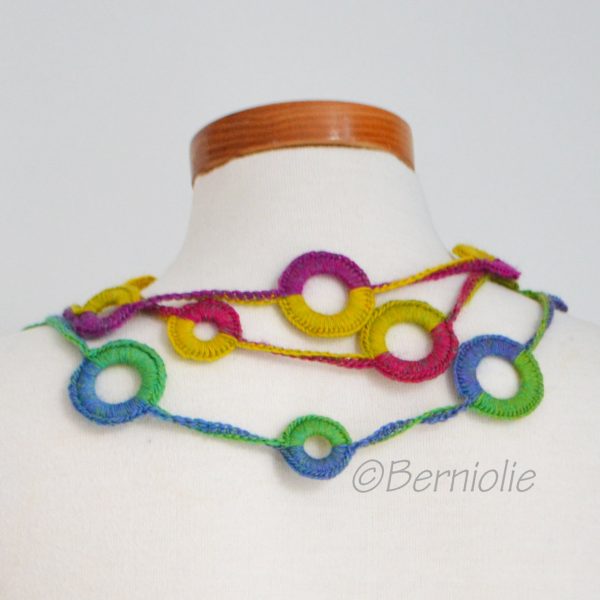 Crochet circle necklace, rainbow colors, N382