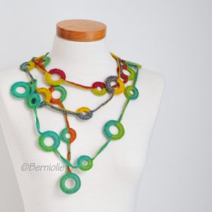 Crochet circle necklace, rainbow colors, N393