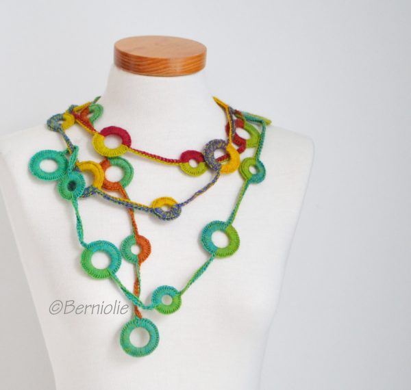 Crochet circle necklace, rainbow colors, N393