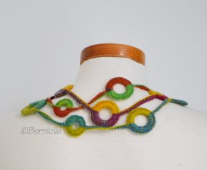 Crochet circle necklace, rainbow colors, N393