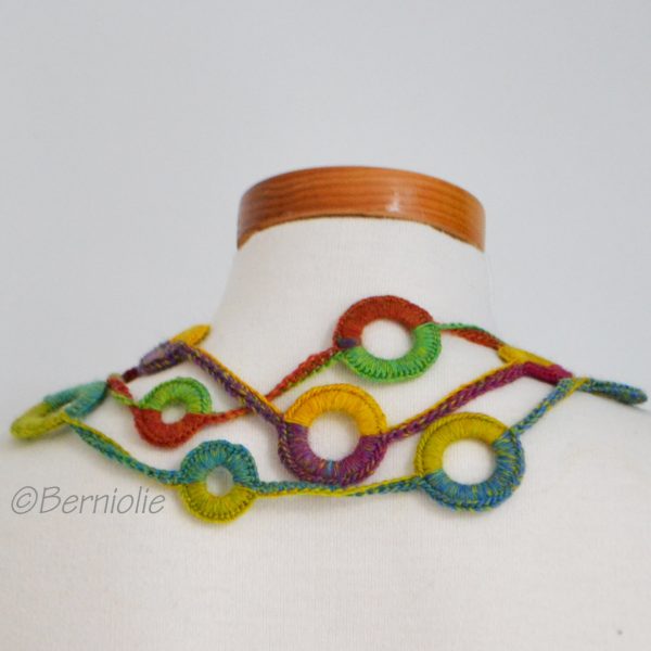 Crochet circle necklace, rainbow colors, N393