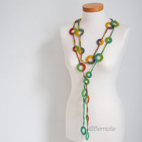 Crochet circle necklace, rainbow colors, N393