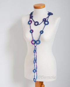 Crochet circle necklace shades of blue and purple, N381