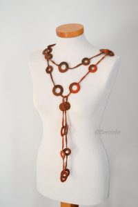 Crochet circle necklace shades of brown and orange, N378
