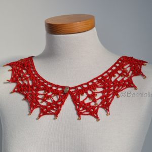 Lace crochet collar, Red Cotton, P413