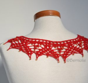 Lace crochet collar, Red Cotton, P413