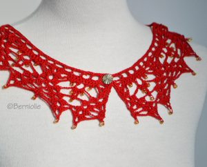 Lace crochet collar, Red Cotton, P413