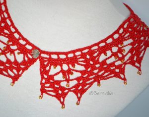Lace crochet collar, Red Cotton, P413
