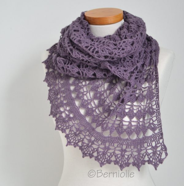 Lace crochet shawl, Purple,  P417