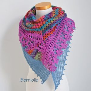Lace crochet shawl, stole, Pink, blue, orange, N352