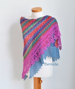 Lace crochet shawl, stole, Pink, blue, orange, N352