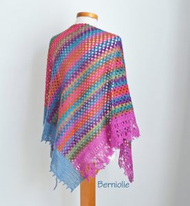 Lace crochet shawl, stole, Pink, blue, orange, N352