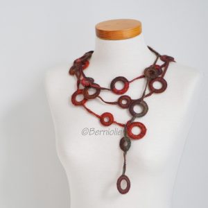 Crochet circle necklace, shades of brown and orange, N391