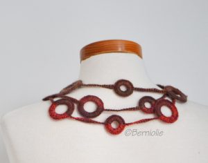 Crochet circle necklace, shades of brown and orange, N391