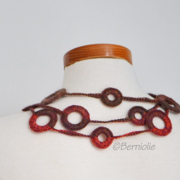 Crochet circle necklace, shades of brown and orange, N391