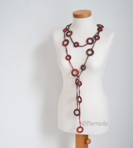 Crochet circle necklace, shades of brown and orange, N391