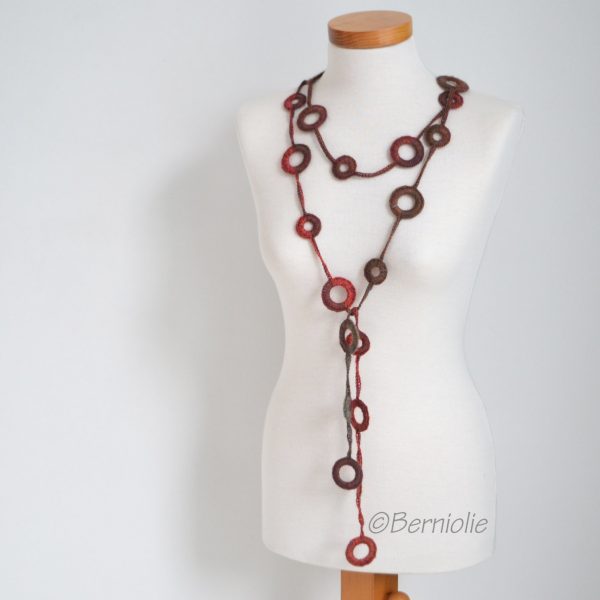 Crochet circle necklace, shades of brown and orange, N391