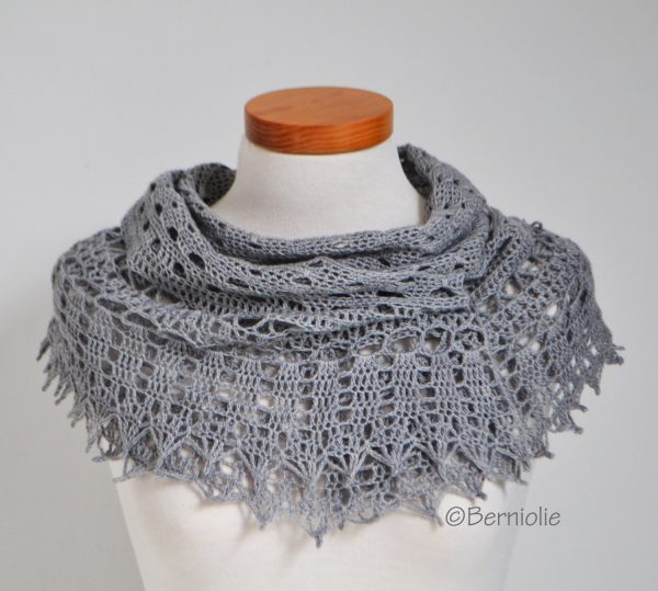 Crochet lace shawl, scarf, lace, grey, wool, P434