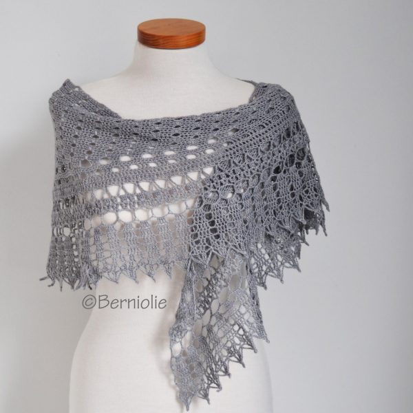 Crochet lace shawl, scarf, lace, grey, wool, P434