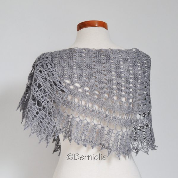 Crochet lace shawl, scarf, lace, grey, wool, P434