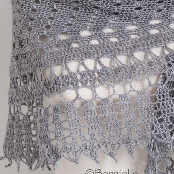 Crochet lace shawl, scarf, lace, grey, wool, P434