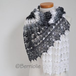 Lace crochet shawl, Black, white, grey,  P425