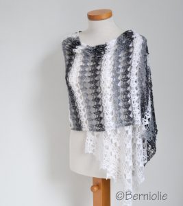 Lace crochet shawl, Black, white, grey,  P425