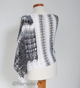 Lace crochet shawl, Black, white, grey,  P425
