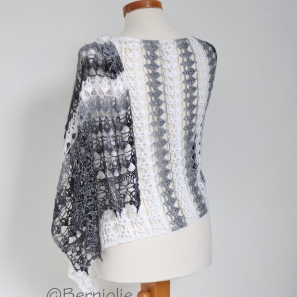 Lace crochet shawl, Black, white, grey,  P425