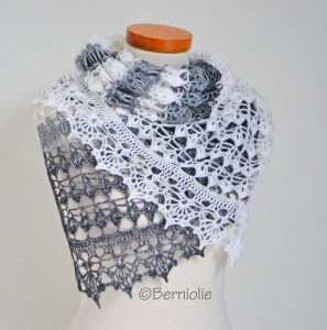 Lace crochet shawl, Black, white, grey,  P425