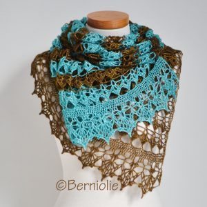 Lace crochet shawl, Brown, Turquoise,  P424